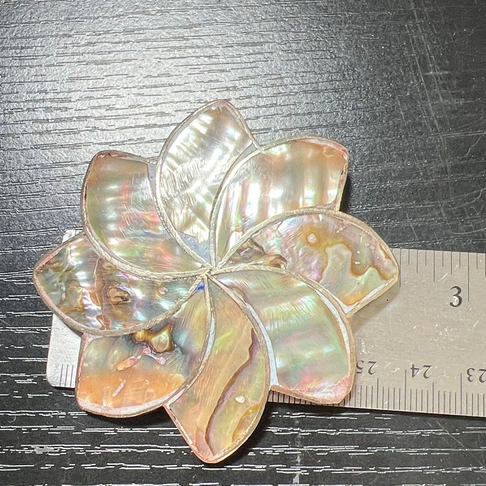 Abalone Sterling Silver Pendant Brooch Pin Inlaid Flower Alpaca Silver Mexico